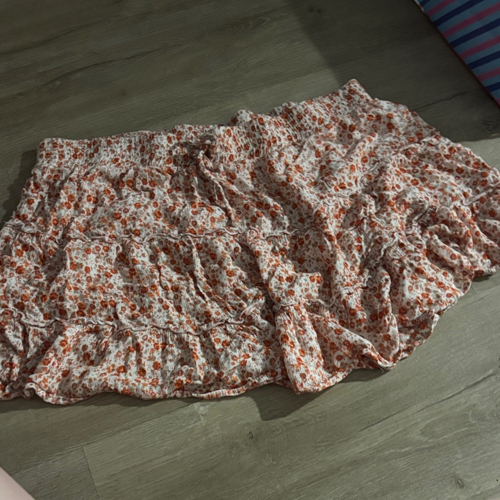 Hot Kiss A-Line Skirt with Orange Floral Pattern